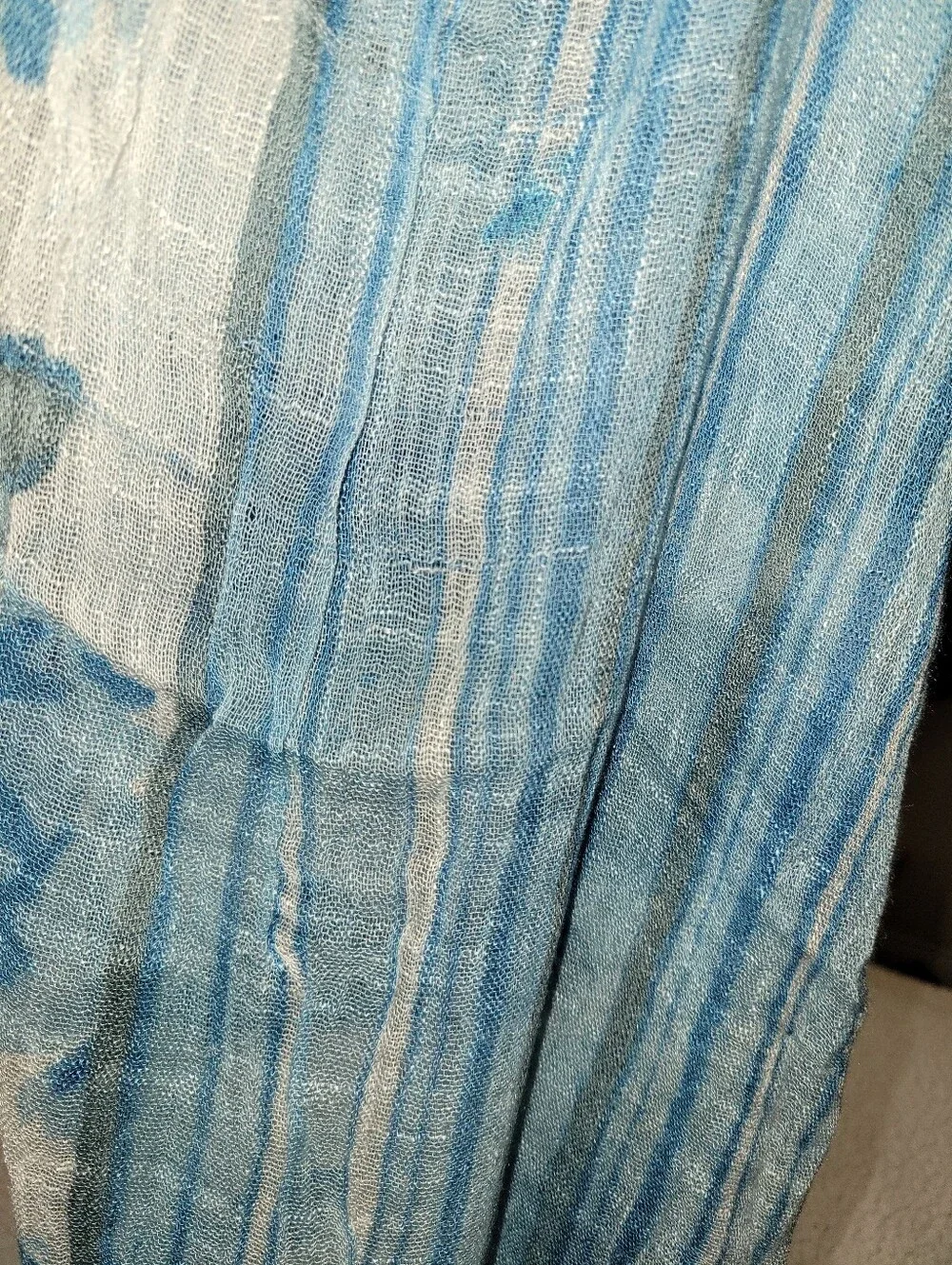 Blue Floral & Striped Lightweight Scarf Wrap Fringe Hem 22